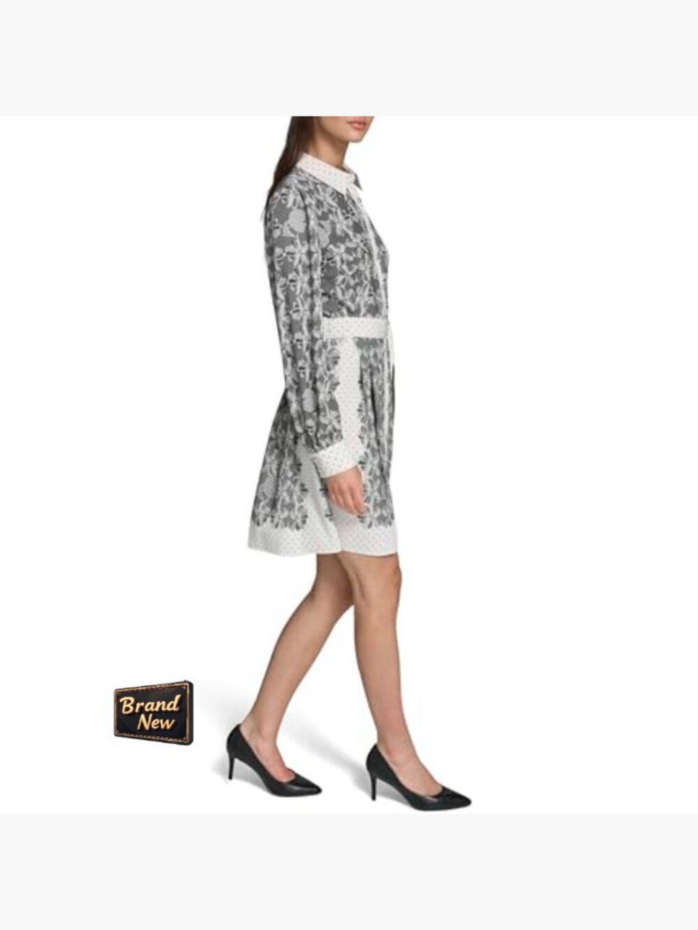 Long Sleeve Collared Dress with Belt, Leopard Print - Picture 4 of 5